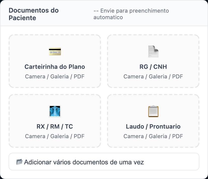 Zonas de upload de documentos do paciente